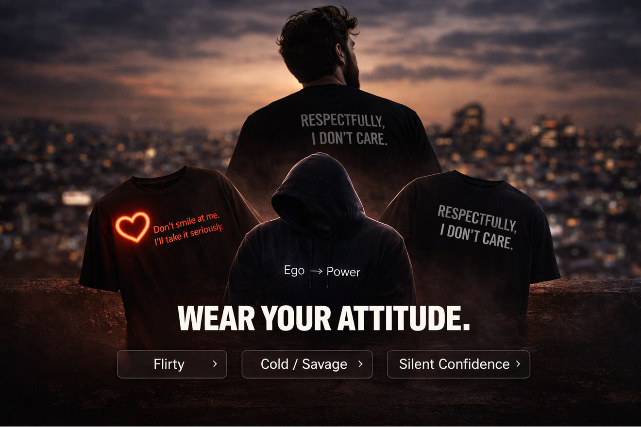 Three people wearing t-shirts with text on a cityscape background, with the text 'What's Your Vibe?' displayed.